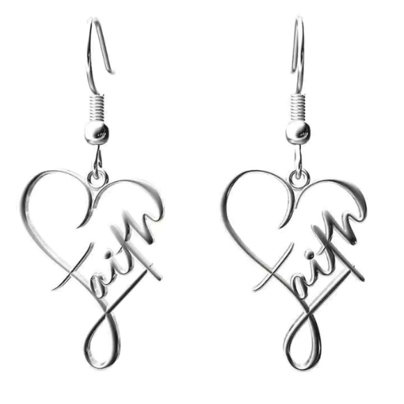 Silver Faith Heart Earrings - Picture 2 of 3